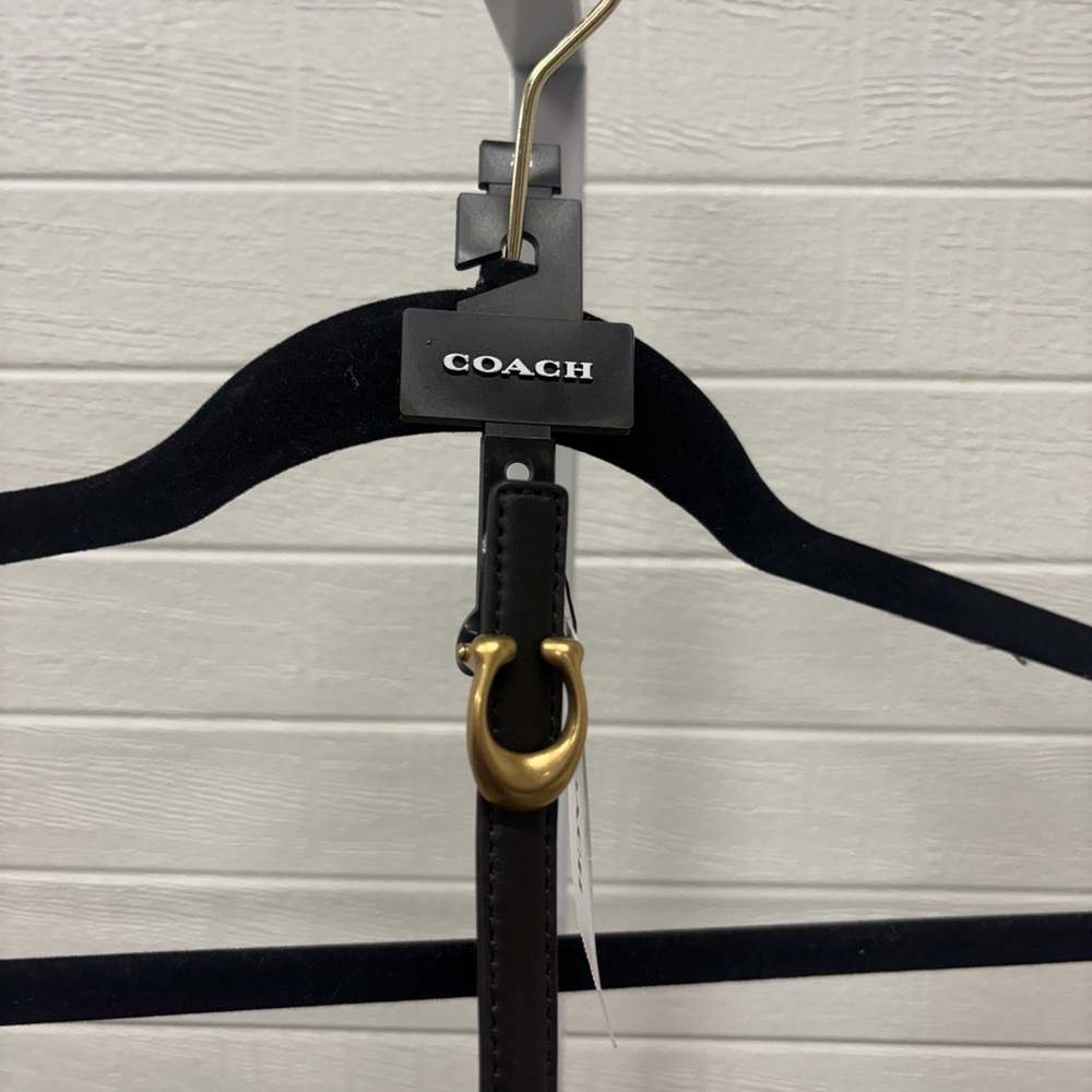 Coach Black Leather Belt with Gold Buckle NWT